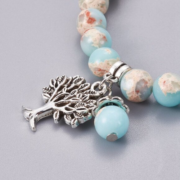 NWOT Gorgeous  Gemstone Stretch Bracelet W Tree Grounding charm 2/$20 - Picture 4 of 4